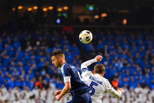 Markus Rosenberg of Malmö FF and Andreas Bjelland of FC
