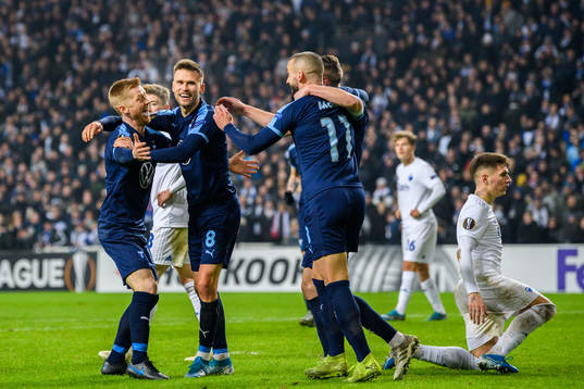 Arnor Traustason of Malmö FF celebrate with Anders
