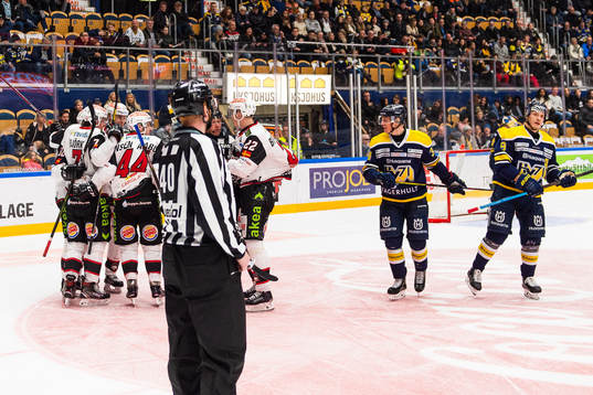 Malmö Redhawks spelare jublar