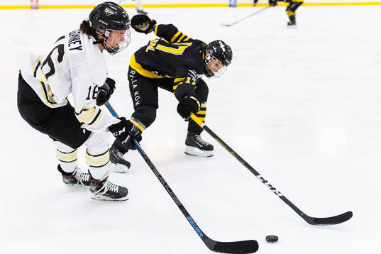 s Leanne Ganney och AIK:s Frida Ekdahl i kamp om pucken