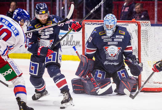 Linköpings målvakt Jonas Gustavsson och Anton Mylläri