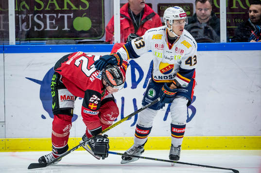 Djurgårdens Tom Nilsson trycker till Malmö Redhawks Lars