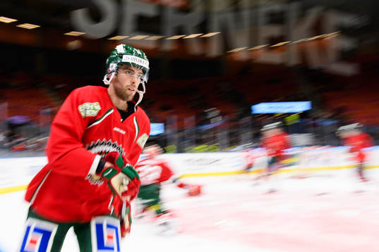 Frölundas Brandon Gormley innan ishockeymatchen i SHL