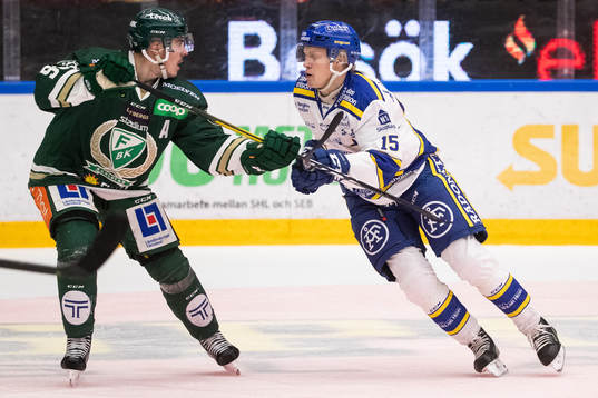Leksands Emil Heineman och Färjestads Sebastian Erixon