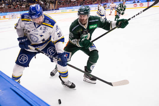 Leksands Mattias Karlsson och Färjestads Martin Johansson