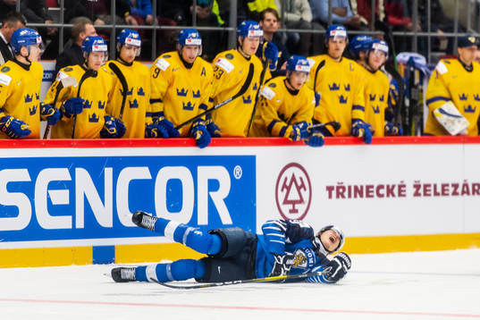 Rasmus Kupari of Finland in pain