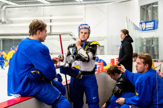 Nils Höglander, Samuel Fagemo and Rasmus Sandin of Sweden