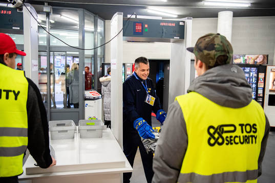 Tomas Montén, Head coach of Sweden passes a security gate