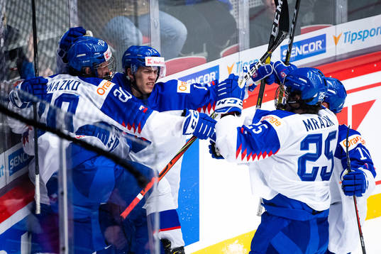 Samuel Knazko and Adam Pauliny of Slovakia celebrate the