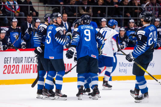 Aku Räty of Finland celebrates  the 5-0 goal