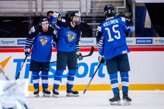 Matias Macceli, Aatu Räty and Lenni Killinen of Finland