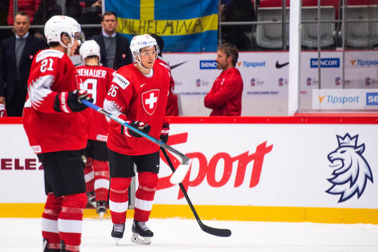 David Aebischer of Switzerland reacts