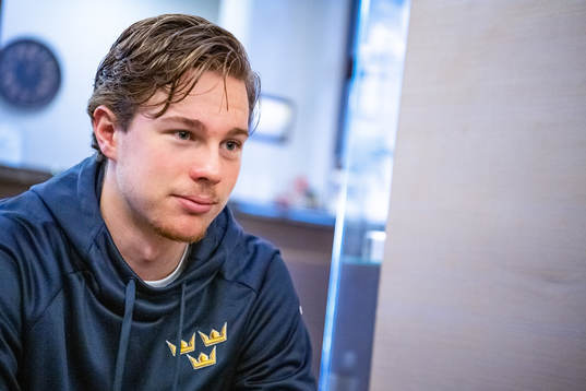 Goalkeeper Hugo Alnefelt of Sweden is interviewed by the
