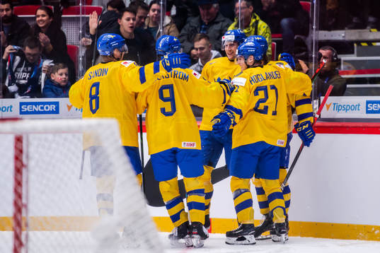 Samuel Fagemo of Sweden celebrate with teammates