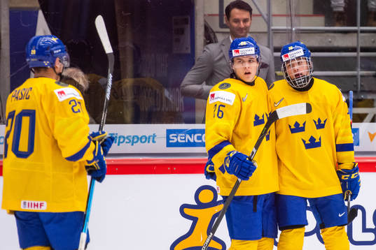Nikola Pasic , Jonatan Berggren and Lucas Raymond of Sweden