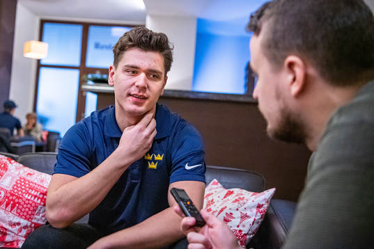 Nikola Pasic of Sweden is interviewed by the media at a