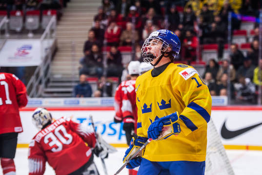 Alexander Holtz of Sweden looks dejected