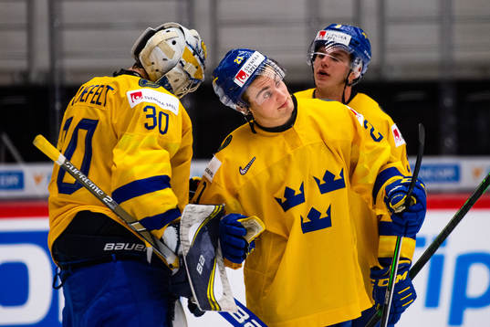 Goalkeeper Hugo Alnefelt and Nils Höglander celebrate