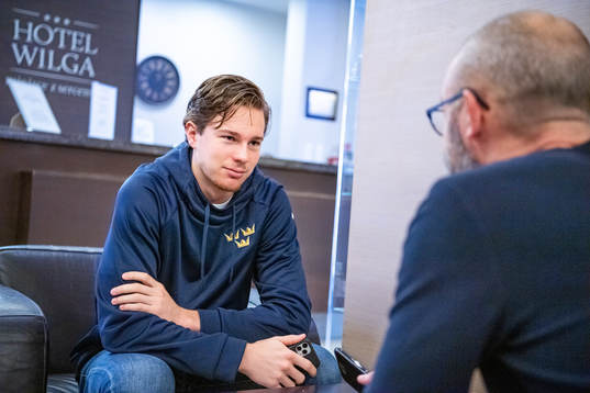 Goalkeeper Hugo Alnefelt of Sweden is interviewed by the
