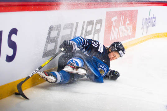 Sampo Ranta of Finland crashes into the the wall