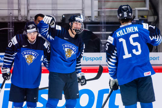 Matias Macceli, Aatu Räty and Lenni Killinen of Finland