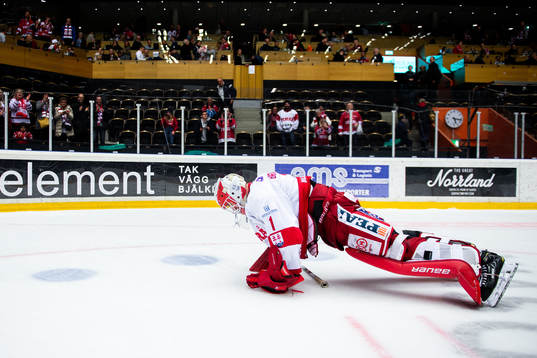 Timrås målvakt Victor Brattström jublar