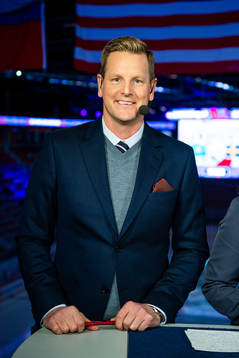 Niklas Jihde of Swedish broadcaster Viasat pose for a