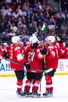Players of Switzerland celebrate the 1-6 goal