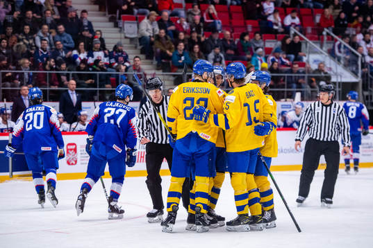 Albin Eriksson and Oskar Bäck of Sweden celebrate the 2-0
