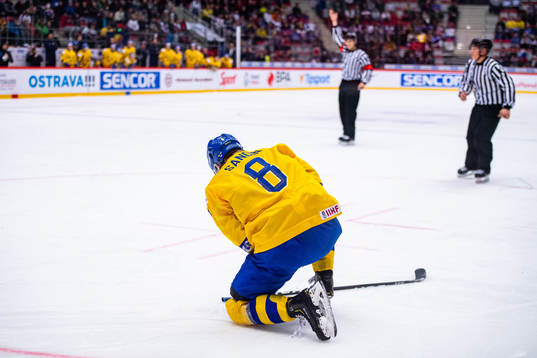 Rasmus Sandin of Sweden in pain