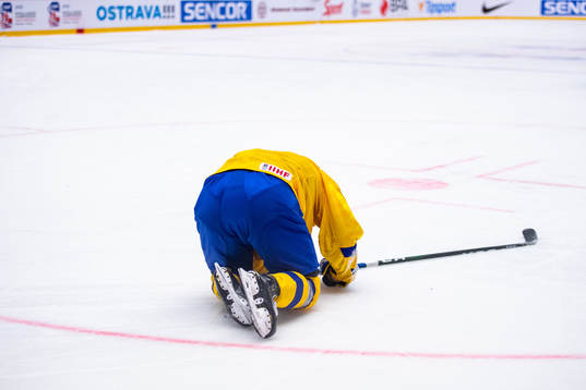 Rasmus Sandin of Sweden in pain