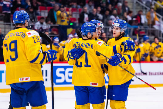 Samuel Fagemo of Sweden celebrates the 1-6 goal