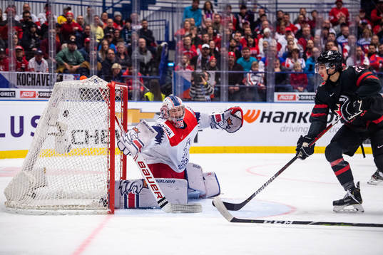 Joe Valeno of Canada, not pictured, scores the 1-0 goal