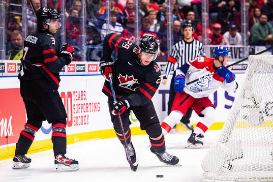 Calen Addison and Nolan Foote of Canada