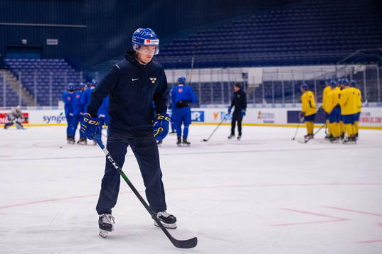 Rasmus Sandin of team Sweden at a practice session