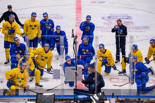 Players and coaches of team Sweden at a practice session