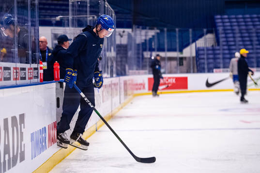 Rasmus Sandin of team Sweden at a practice session