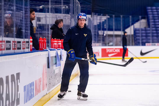 Rasmus Sandin of team Sweden at a practice session