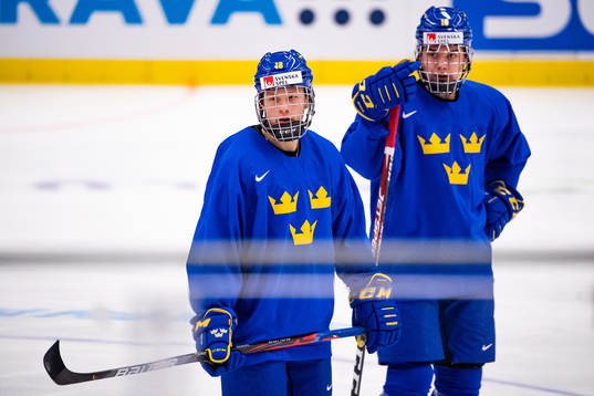 Lucas Raymond and Alexander Holtz of team Sweden at a