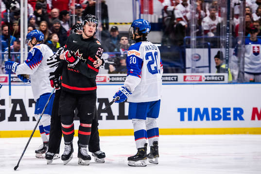 Nolan Foote of Canada leaves the ice
