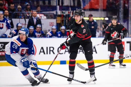 Daniel Vladimir Tkac of Slovakia and Liam Foudy of Canada