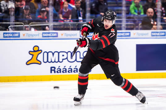 Connor McMichael of Canada score the 2-0 goal
