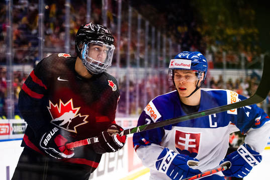 Quinton Byfield of Canadaand Martin Vitalos of Slovakia