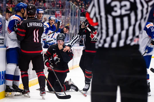 Barrett Hayton of Canada in pain