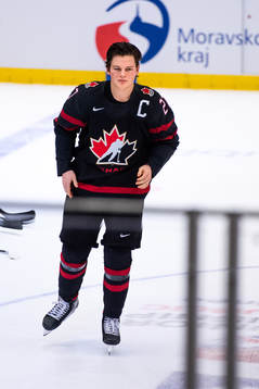 Barrett Hayton of Canada celebrates