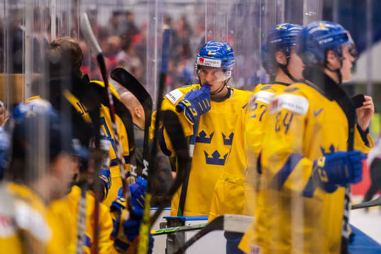 Rasmus Sandin of Sweden looks dejected
