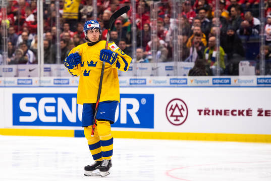 Nils Höglander of Sweden celebrates the 3-0 goal