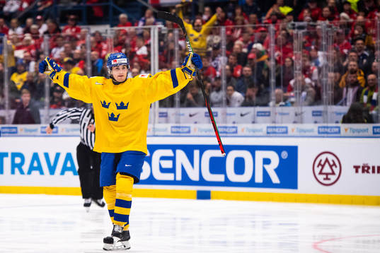 Nils Höglander of Sweden celebrates the 3-0 goal