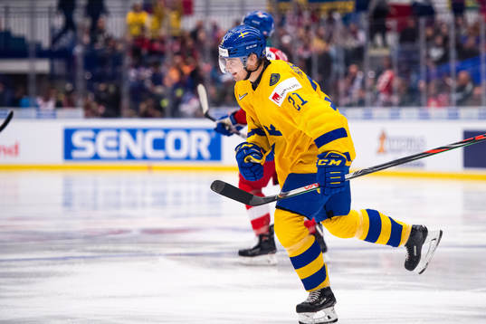 Nils Höglander of Sweden celebrates the 3-0 goal