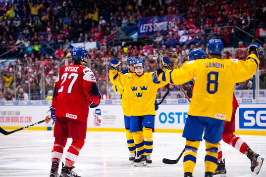 Nils Höglander of Sweden celebrates the 3-0 goal